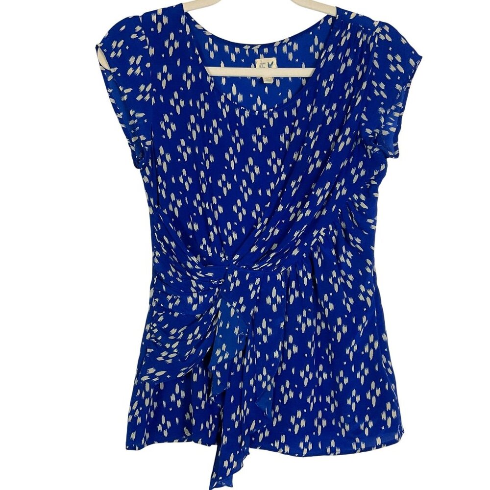 Anthropologie | edme' & esyllte silk layered blouse in royal blue & white, sz 0